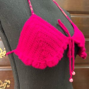 Neon pink handmade crop top Crochet adjustable small size %100 Cotton